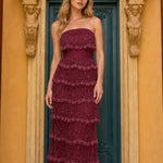 Elegance Tiered Beaded Strapless Maxi Dress