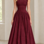 Embroidered Bateau Neck Sleeveless Full Maxi Dress