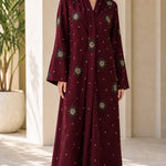 Crystal Floral Embellished Long Sleeve Modest Abaya Maxi Dress