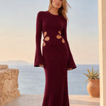 Ribbed Knit Cutout Bell Sleeve Maxi Dress