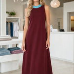 Sleeveless Beaded Trim A-Line Midi Dress