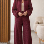 Women's Textured Mesh Panel Zip Jacket and Wide Leg Pants Two-Piece Set
