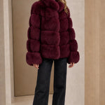 Stand Collar Paneled Faux Fur Plush Winter Jacket