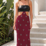 Spaghetti Strap Faux Leather Cutout Embellished Maxi Dress