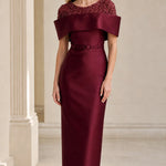 Elegant Sequin Embellished Off-The-Shoulder Midi Evening Dress
