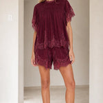 Lace Trimmed Tiered Short Set
