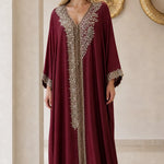 Elegant Embellished V-Neck Kaftan Maxi Dress with Beaded Trim