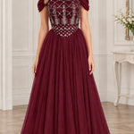 Off-the-Shoulder Beaded Bodice Tulle Formal Evening Gown