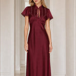 Elegance Satin Lace-Trim Maxi Dress