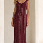 Women's Ruffled Lace Trim Maxi Dress with Lace-Up Back