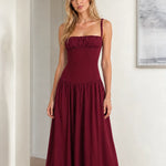 Women's Ruched Bust Drop Waist Maxi Dress Sleeveless Flowy Evening Gown