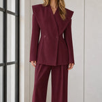 Women's Exaggerated Shawl Lapel Blazer and Wide-Leg Trousers Two-Piece Suit Set