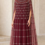 High Neck Beaded Cape Evening Gown Elegant Embellished Maxi Dress
