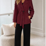 Women's Short Belted Trench Jacket Notch Lapel Lightweight Coat