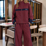 Women's Colorblock Zip-Up Track Jacket and Wide-Leg Pants Set