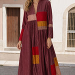 Boho Colorblock Long Sleeve Midi Dress