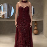 Sweetheart Neck Ruched Mermaid Evening Gown with Choker Cape