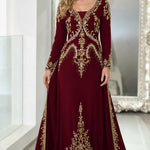 Embroidered Metallic Caftan Maxi Dress with Beaded Trim