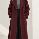 Women's Textured Longline Trench Coat with Waist Tie Belt