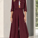 Women's Cropped Jacket and Wide-Leg Pants Two-Piece Set