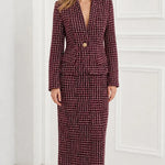 Tweed Single-Button Blazer and Maxi Pencil Skirt Two-Piece Set
