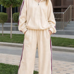 Women's Retro Striped 2-Piece Tracksuit Set Zip-Up Hoodie & Wide-Leg Pants
