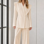 Women's Exaggerated Shawl Lapel Blazer and Wide-Leg Trousers Two-Piece Suit Set