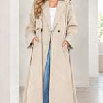 Women's Oversized Maxi Trench Coat with Contrast Turn-Up Cuffs