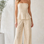 Strapless Floral Lace Peplum Wide-Leg Jumpsuit