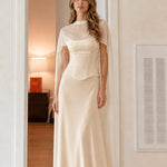 Elegant Mock Neck Corset Cape Evening Maxi Dress