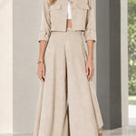 Women's Cropped Jacket and Wide-Leg Pants Two-Piece Set