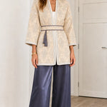 Women's Elegant Jacquard Belted Kimono Cardigan with Tassel Tie