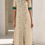 Sequined Chevron Embroidered Tassel Trim Maxi Dress Set