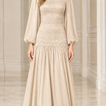 Elegant Mock Neck Lace Bodice Long Sleeve Chiffon Maxi Dress