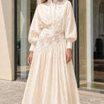 Embroidered Sheer Cutout Midi Shirt Dress with Lantern Sleeves