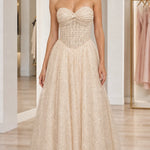 Strapless Glitter Tulle Sweetheart Corset Evening Gown
