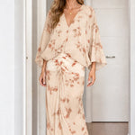 Boho Chic Tie-Dye V-Neck Blouse and Maxi Skirt Two-Piece Set