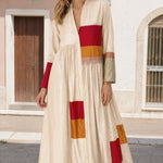 Boho Colorblock Long Sleeve Midi Dress