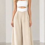 Colorblock Cutout Wide-Leg Sleeveless Jumpsuit