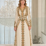Elegant Hand-Embellished Moroccan Kaftan Evening Maxi Dress with Belt