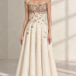 Off-The-Shoulder 3D Floral Applique A-Line Evening Gown