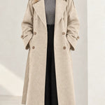 Women's Textured Longline Trench Coat with Waist Tie Belt