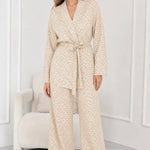 Women's Geometric Print Belted Blazer and Wide-Leg Pants Set
