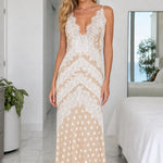 Polka Dot Lace Trim V-Neck Backless Maxi Dress