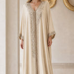 Elegant Embellished V-Neck Kaftan Maxi Dress with Beaded Trim