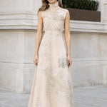 Embroidered High-Neck Sleeveless Maxi Dress