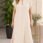 Women's Casual Linen-Feel Keyhole Maxi Dress with Back Tie Detail