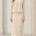 Elegant Beaded Two-Piece Maxi Skirt Suit with Long Sleeve Jacket