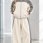 Women's Striped Zip-Up Track Jacket and Wide-Leg Sweatpants Set