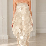 Strapless Tiered Organza Paillette Maxi Dress
